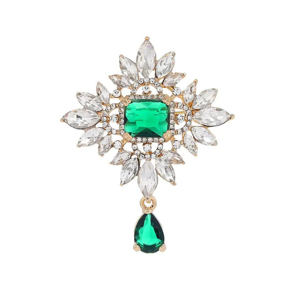 Women British style Baroque cross brooch, luxury rhinestone pins coat accessory