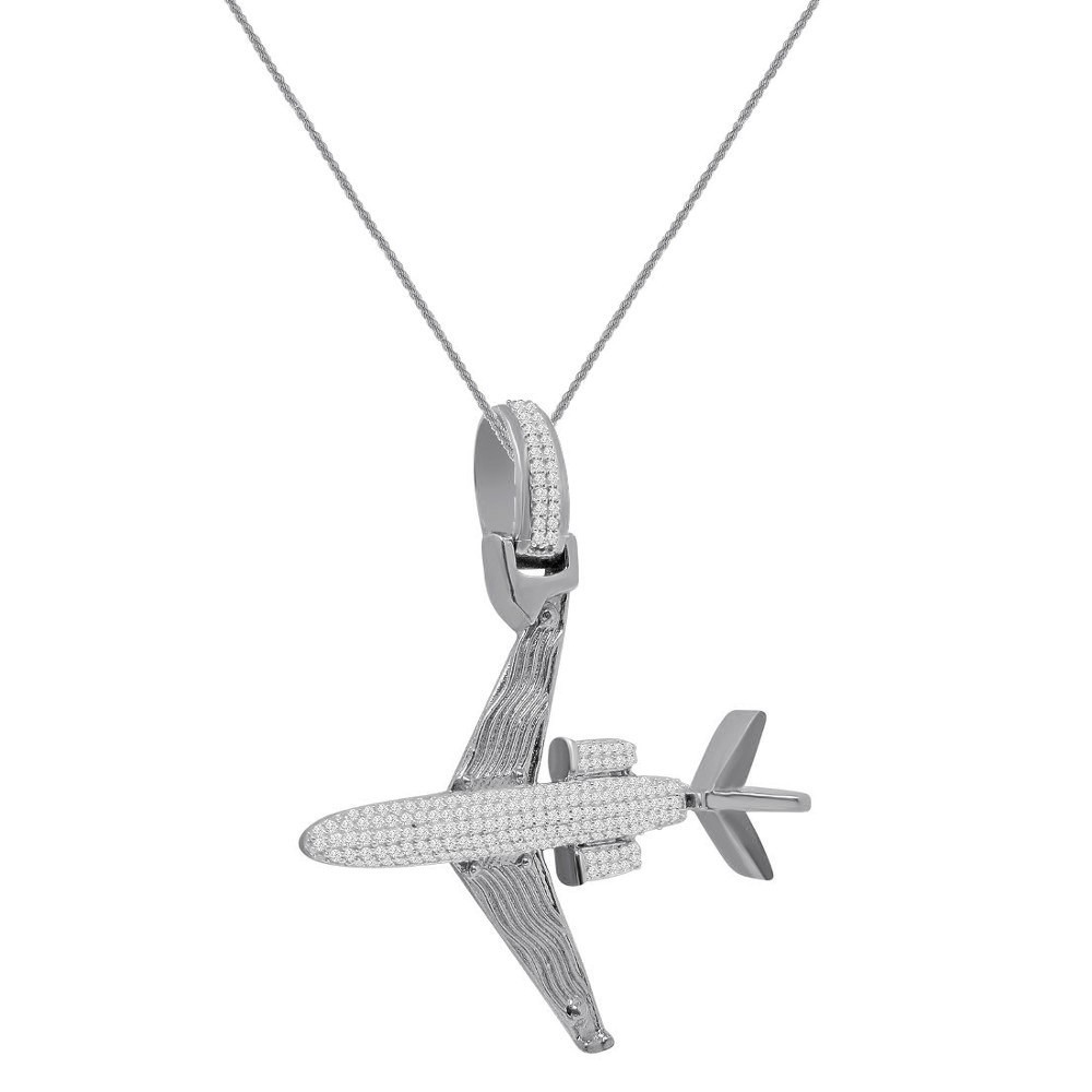 Authentic Itaian Sterling Silver VVS1D 2.00 Ctw. Airplane Aviation Charm Pendant
