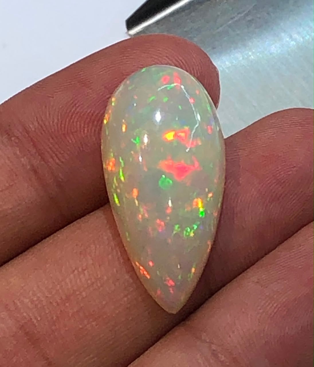 1. 55Ct Natural Ethiopian Welo Opal Pear Cabochon Multi Color Play of Color