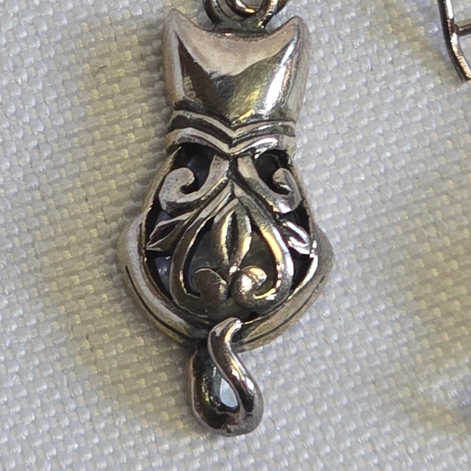Sterling Silver Earrings 3.94g Fine Jewelry Figural Cat Dangle Hook