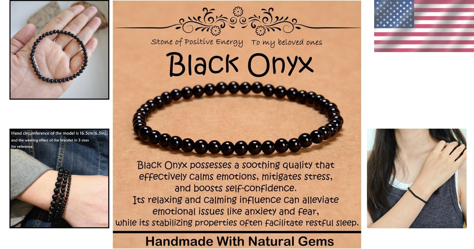 Healing Gemstone Bracelet, 4mm Black Onyx – Ideal Gift for Emotional Stability