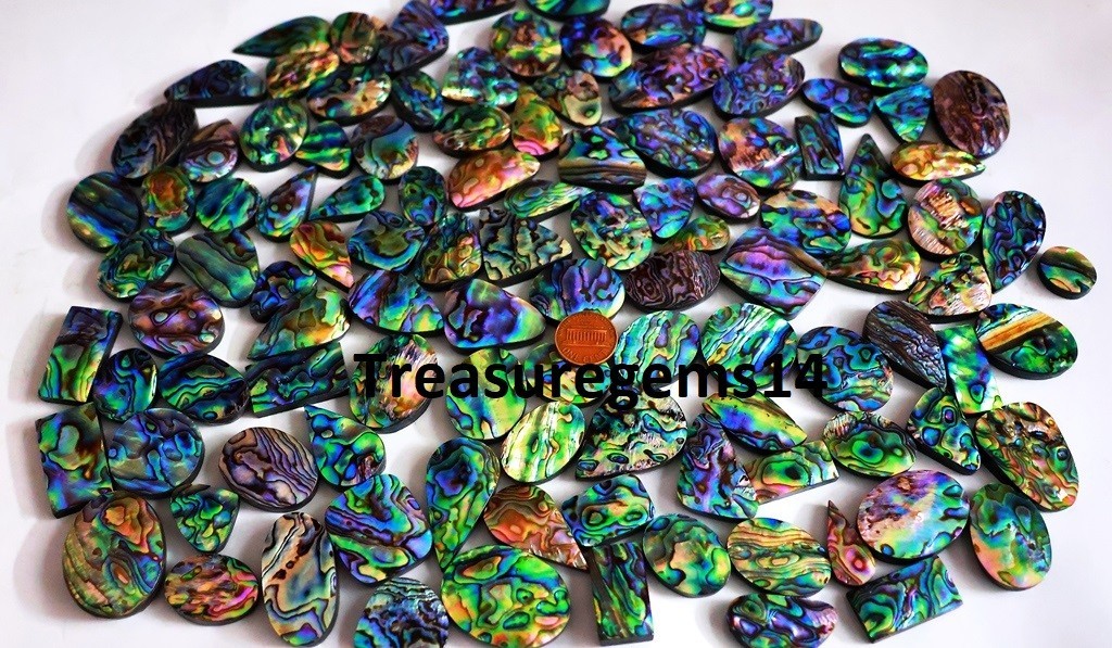 500 CT WHOLESALE LOT NATURAL RAINBOW FIRE ABALONE SHELL CABOCHAN GEMSTONE