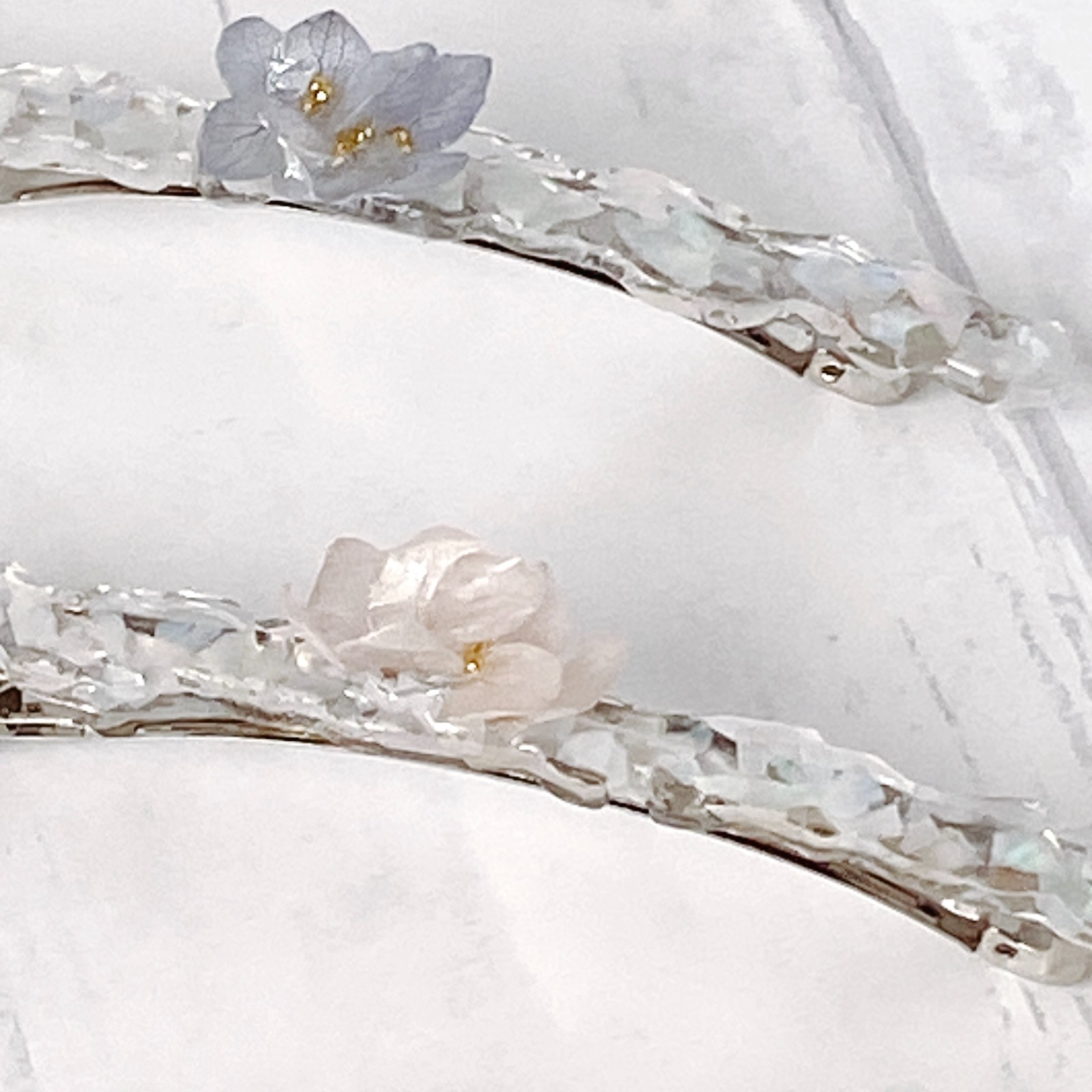 Real Hydrangea & Shell Resin Hair Barrette | Handmade Floral Hair Clip