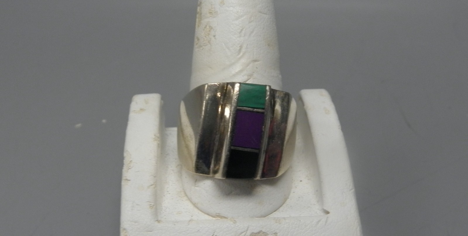 LARGE 3/4″ HEAVY 925 SILVER & MULTISTONE MEN’S RING SIZE 10.5 MARKED 925 MEXICO