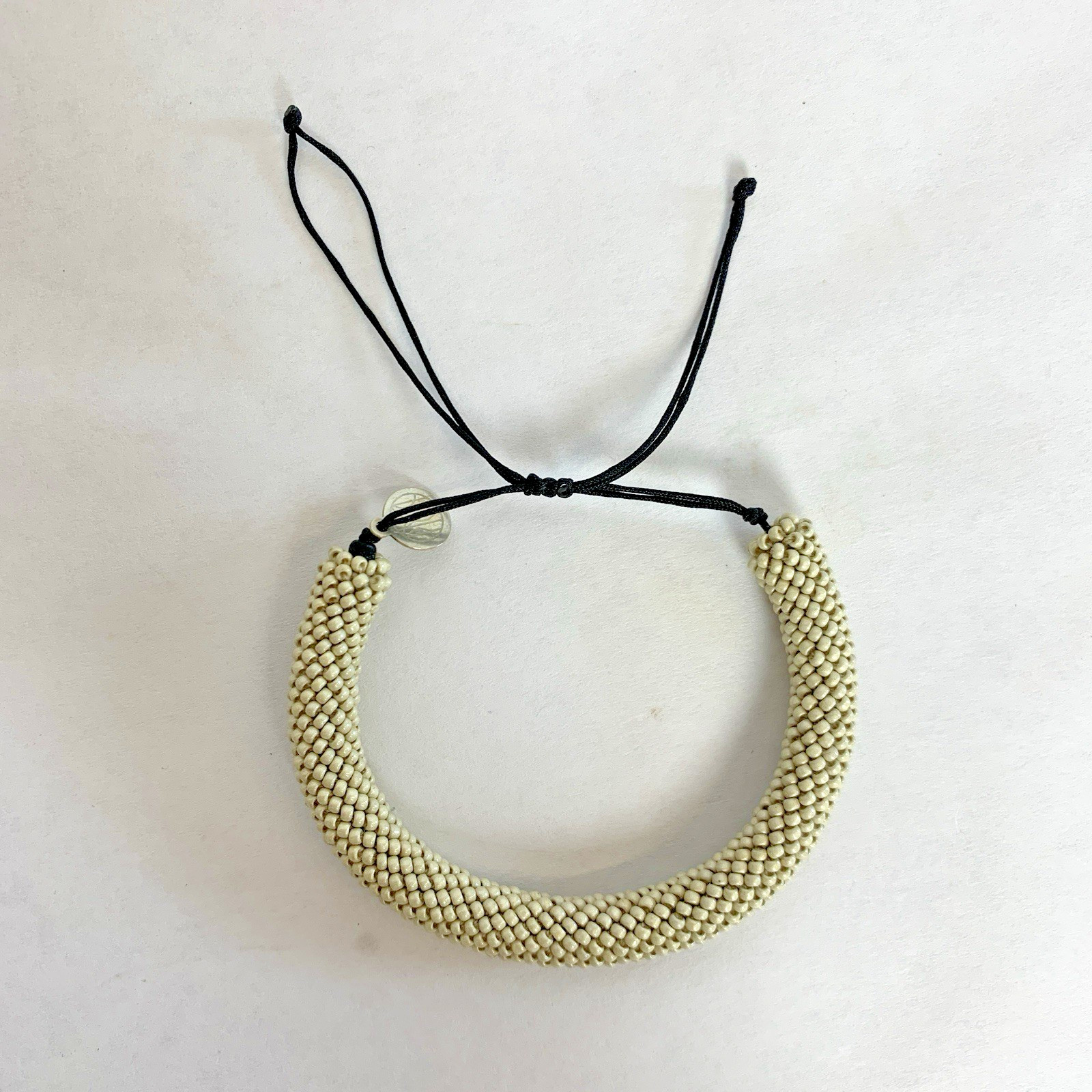 Portomea Opus Mens Bracelet Sand White Beaded Drawstring Closure