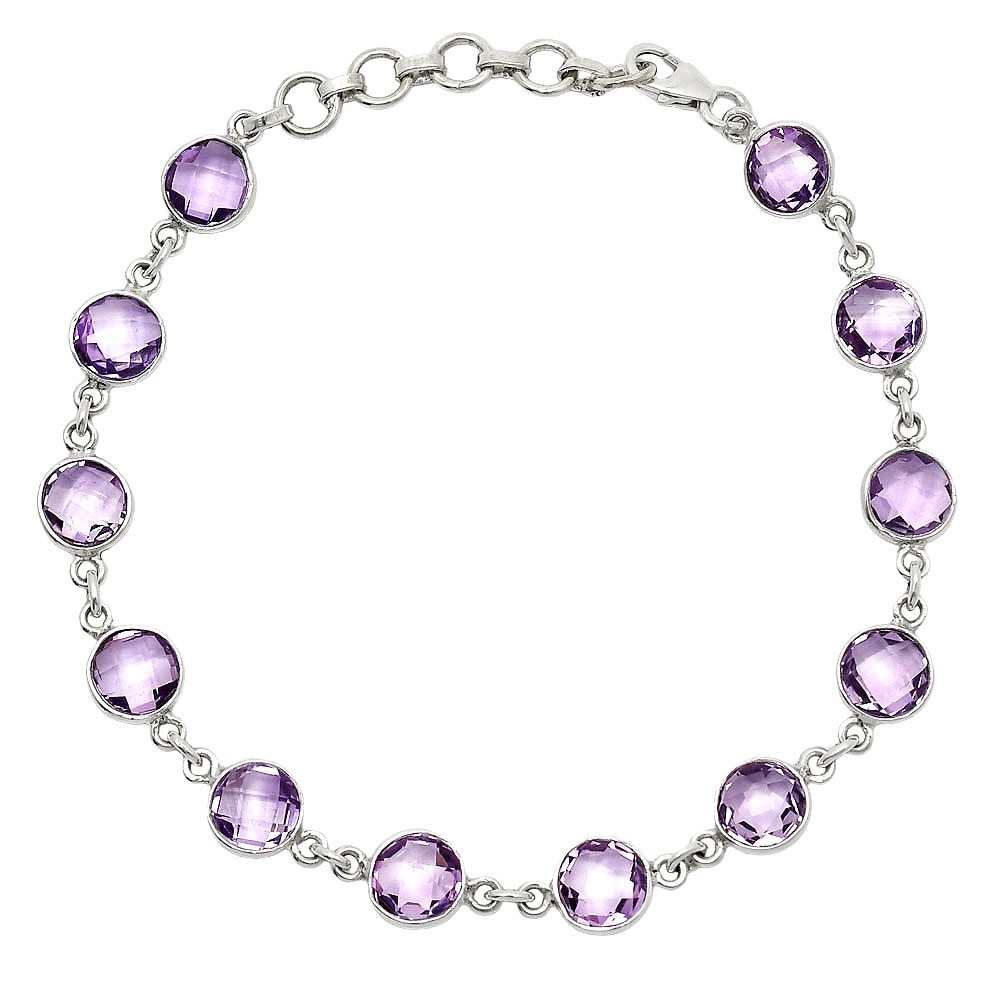 Amethyst Checker Briolette – Brazil 925 Sterling Silver Bracelet Jewelry B-1001