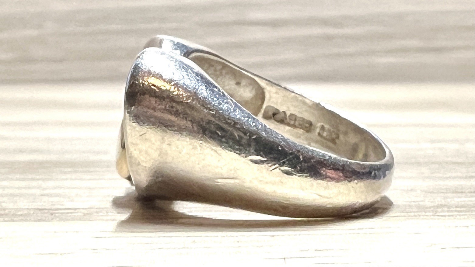 Designer Signed C^A Sterling Silver & 18k Gold Double Heart Ring, Size 6.5