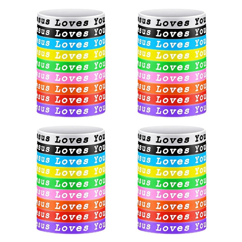 36Pcs Jesus Loves You Silicone Wristbands Rubber Bracelets Christian6638