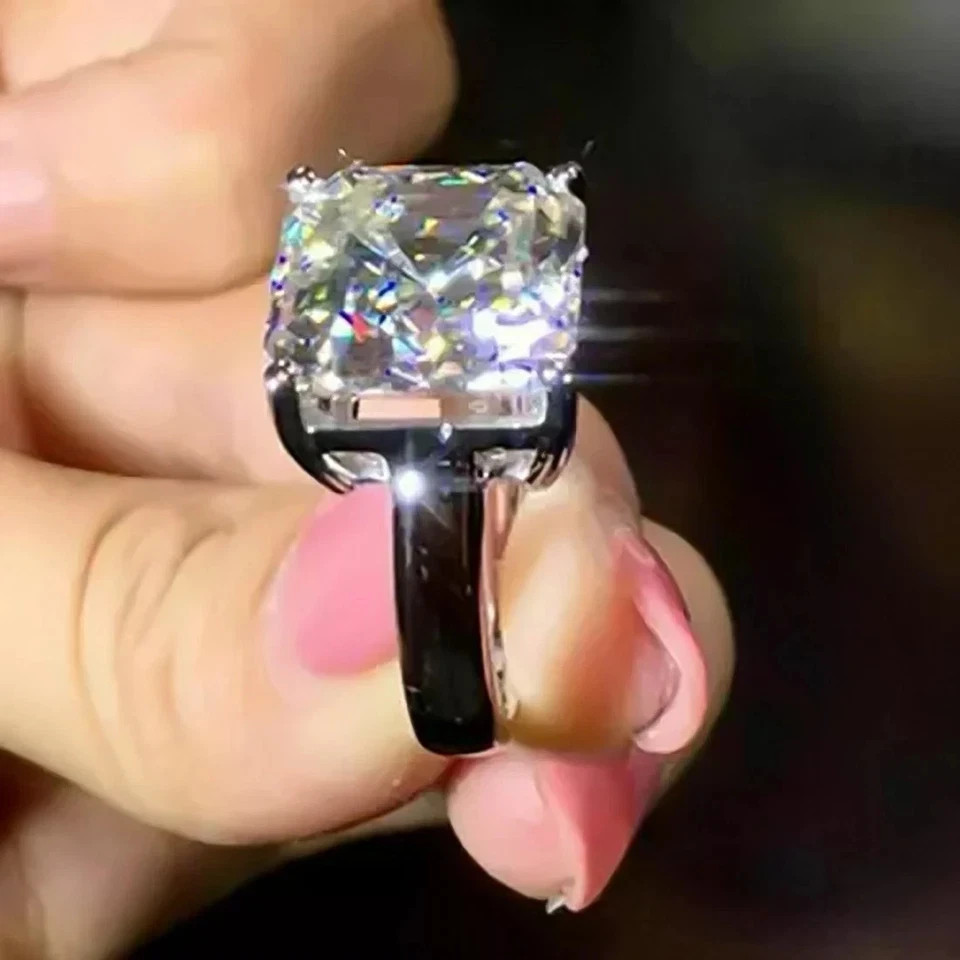 IGI 3 CT Asscher F/VS1 Lab Grown Diamond Women Anniversary Ring 14k White Gold