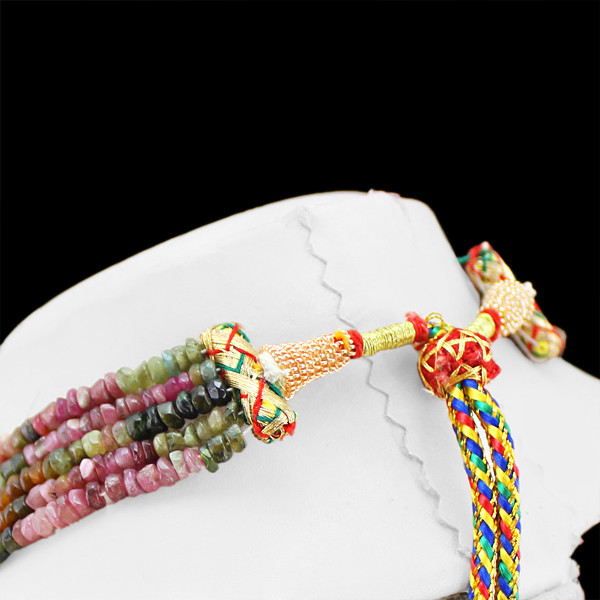 SUPERB 313.00 CTS NATURAL 5 LINE WATERMELON TOURMALINE BEADS NECKLACE (DG)