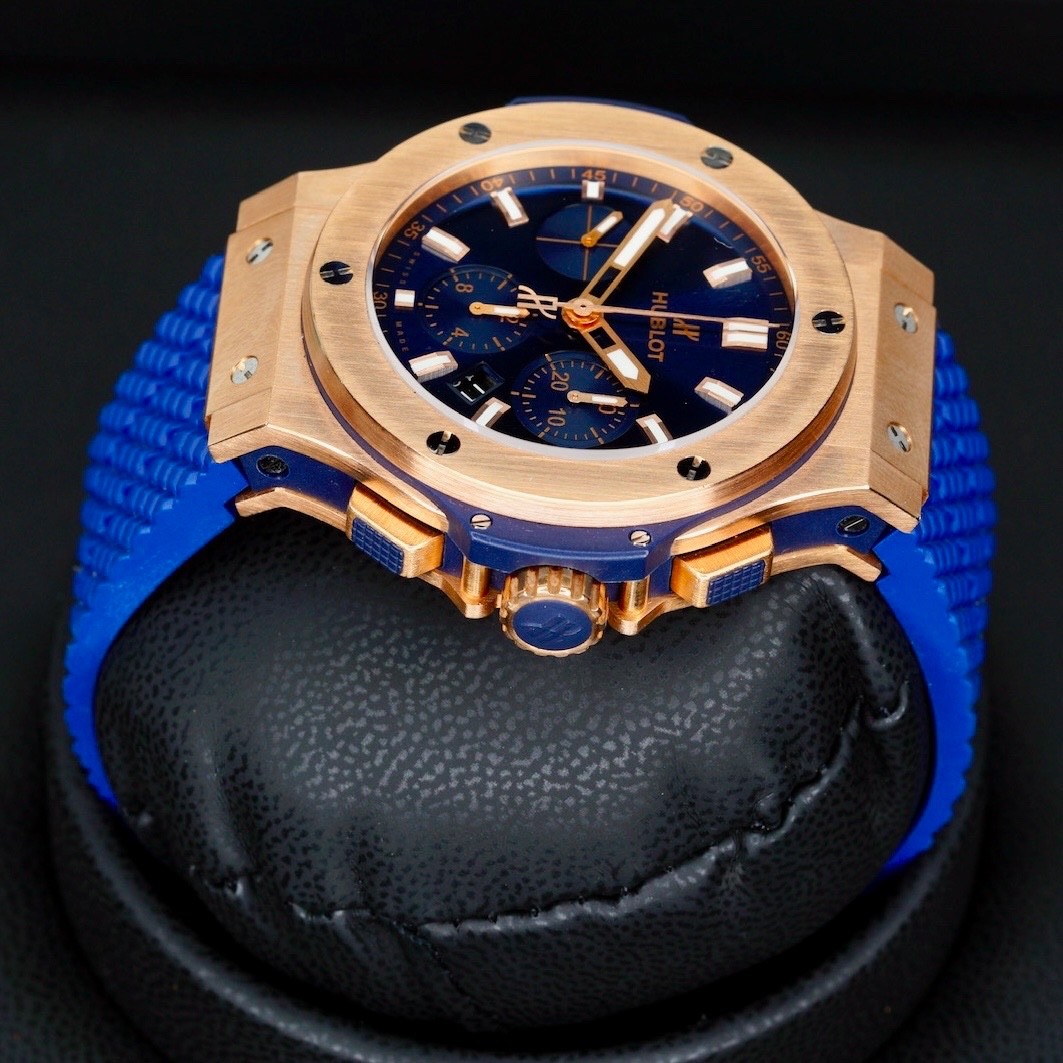 Hublot Big Bang GOLD BLUE Rose Gold Blue Dial Rubber Strap 44mm 301.PX.7180.LR