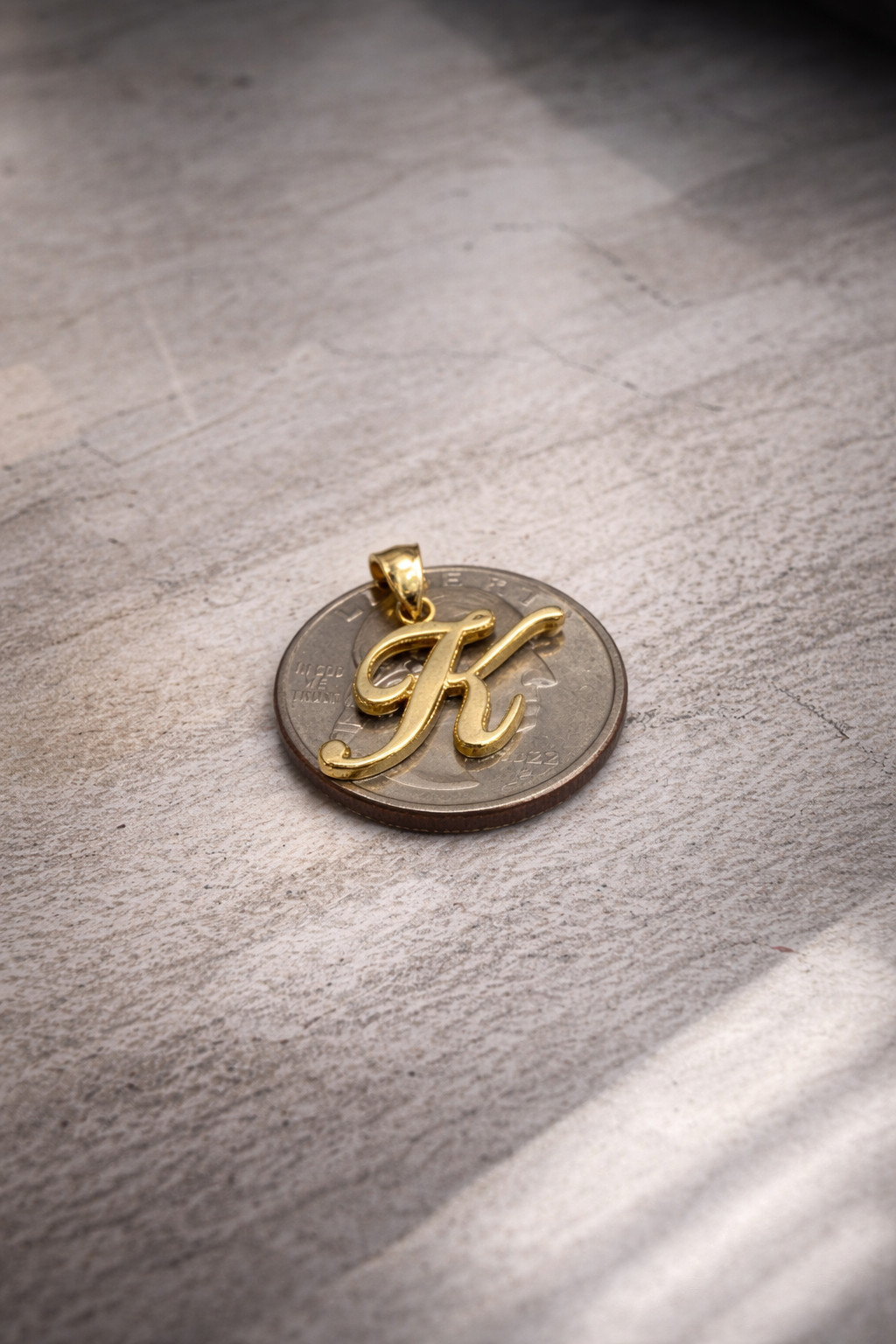 14k or 10k Solid Gold Cursive Initial Pendant, Cursive Letter Charm, Stamped