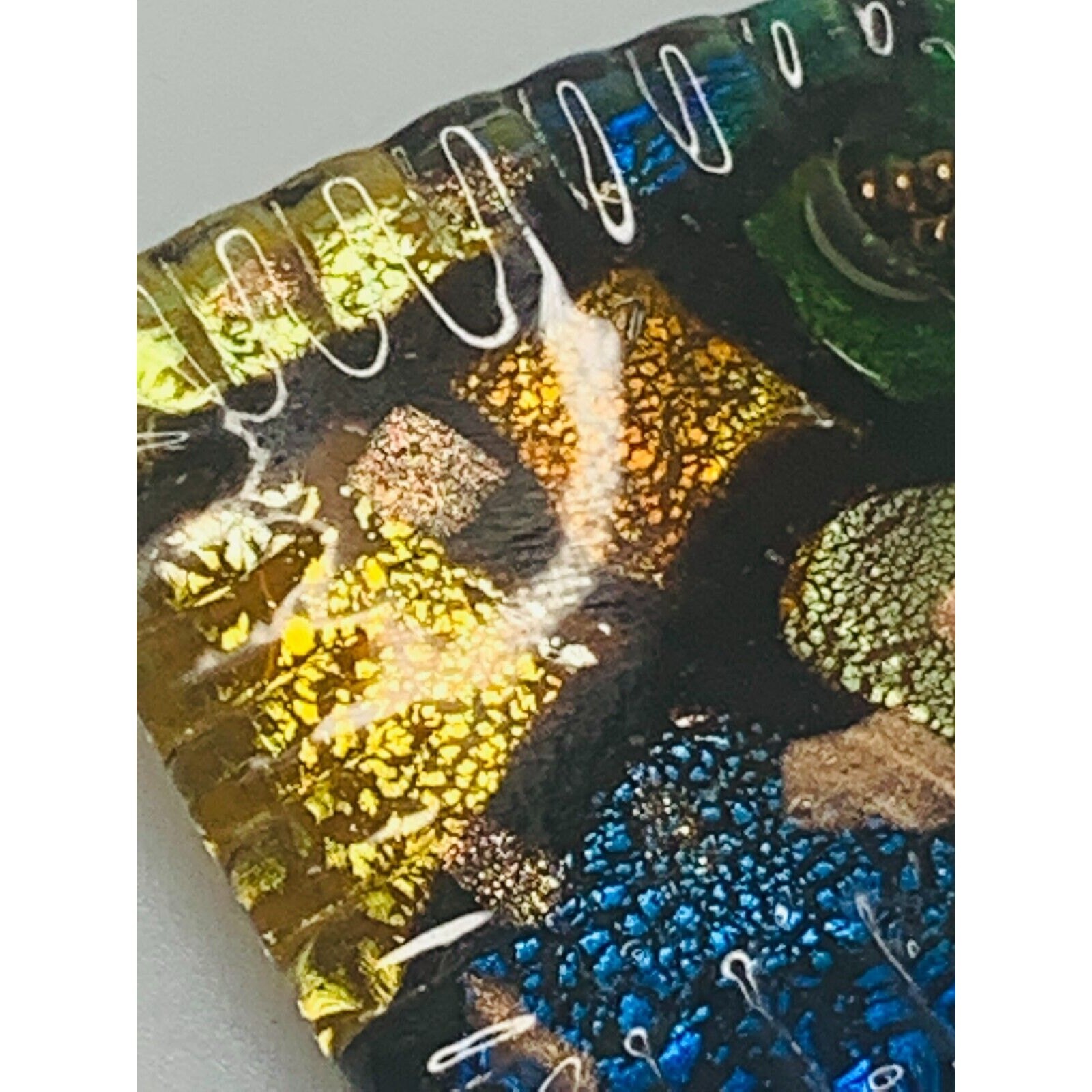 Blue, Green & Gold Glass Pendant, Diamond Shape, 1.5″