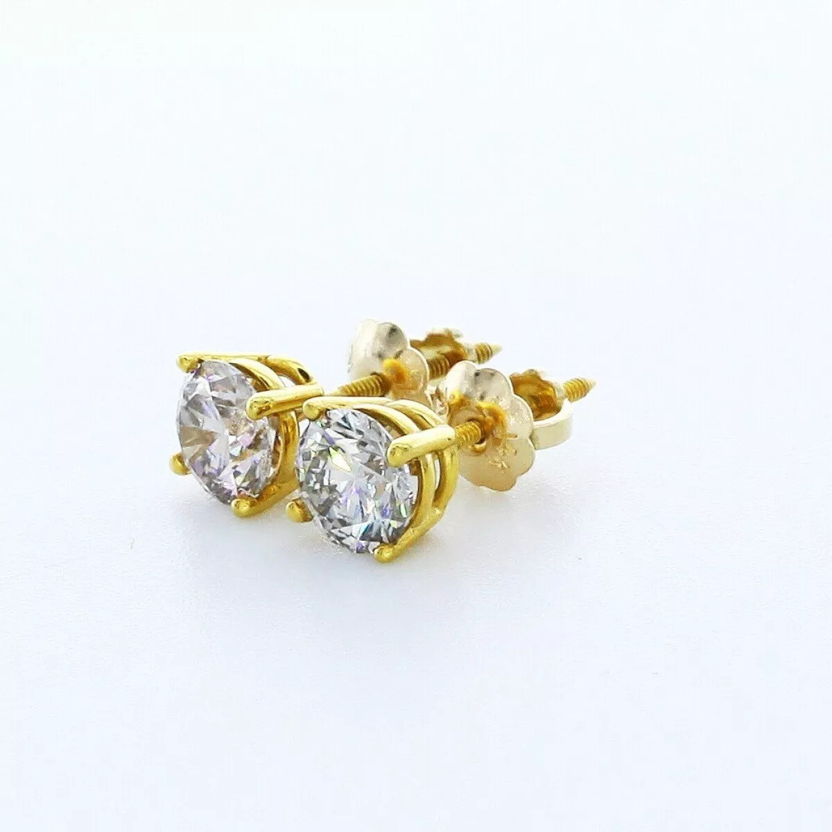 Solid 14K White Gold Stud Earrings Classic 2 Carat Round Natural Diamond G SI1