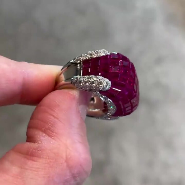 23.75Ct Lab Created Ruby Invisible Setting Cocktail Ring 925 Sterling Silver