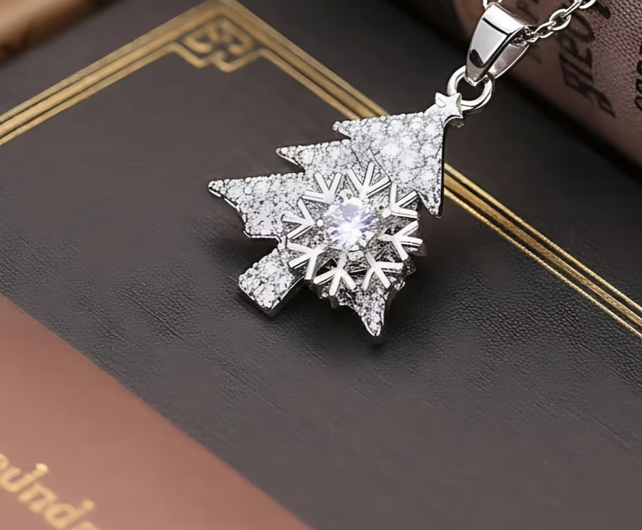2 ct Round Cut Simulated Diamond Christmas Tree Pendant 14K Yellow Gold Plated