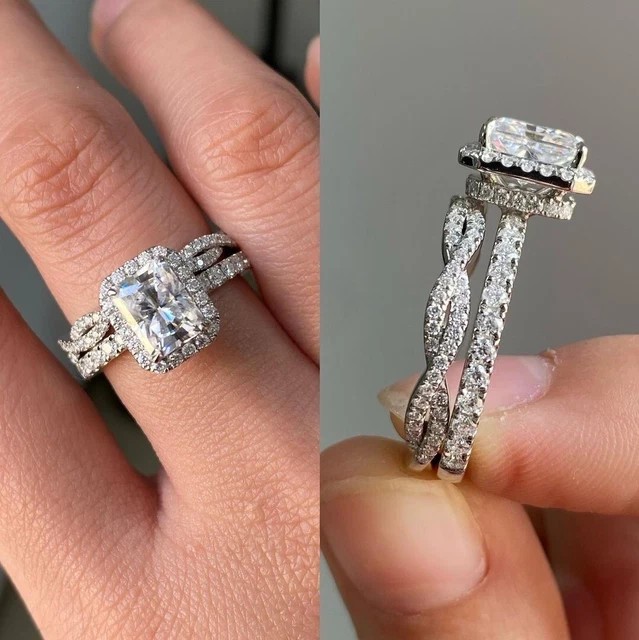 Luxury 4 Ctw Radiant Cut Created Diamond 14k White Gold Finish Wedding Ring Set