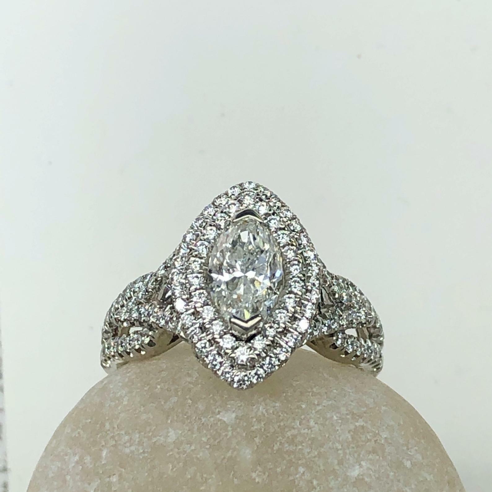 2ct Simulated Diamond Dual Halo Split Band Cocktail Ring White Gold Plated