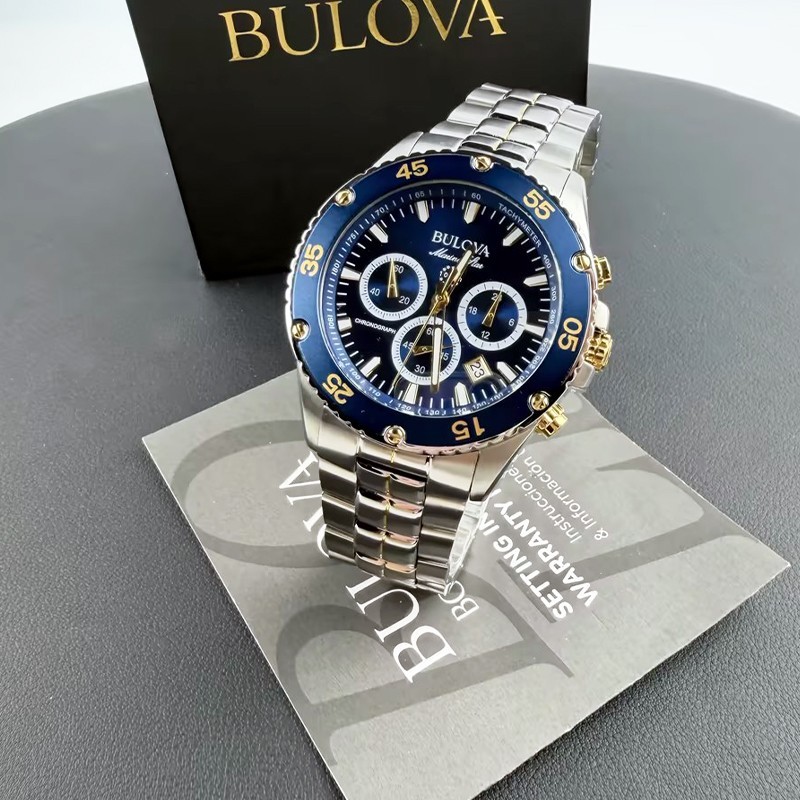 Men Bulova Classic Marine Star Blue Dial Chronograph 98B400 Quartz Watch 41.5mm