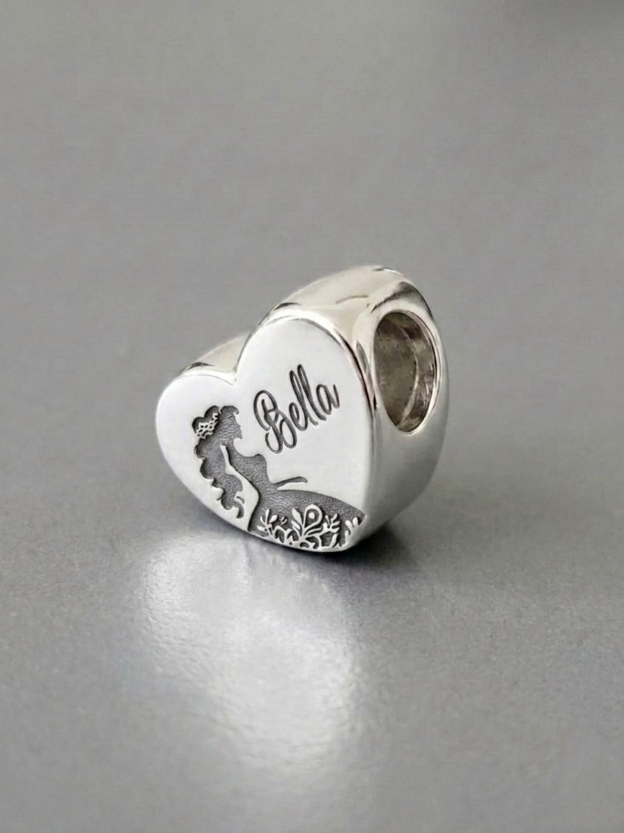 Personalized Name And Girl Heart Bracelet Charm