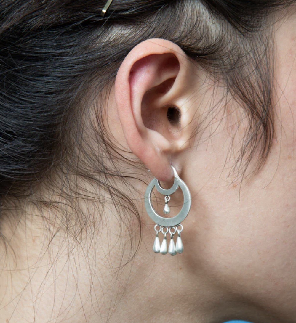 Jane Diaz 925 Sterling Frida Kahlo Hoop Earrings with Solid Tear Drop Dangles