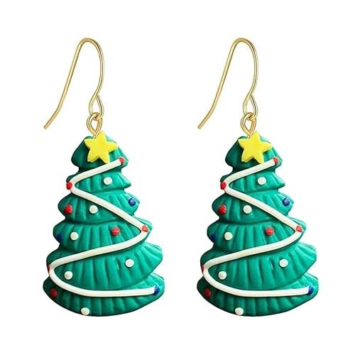 Christmas Tree Dangle Earrings For Pierced Ears Clay Green Holiday Festive NEW