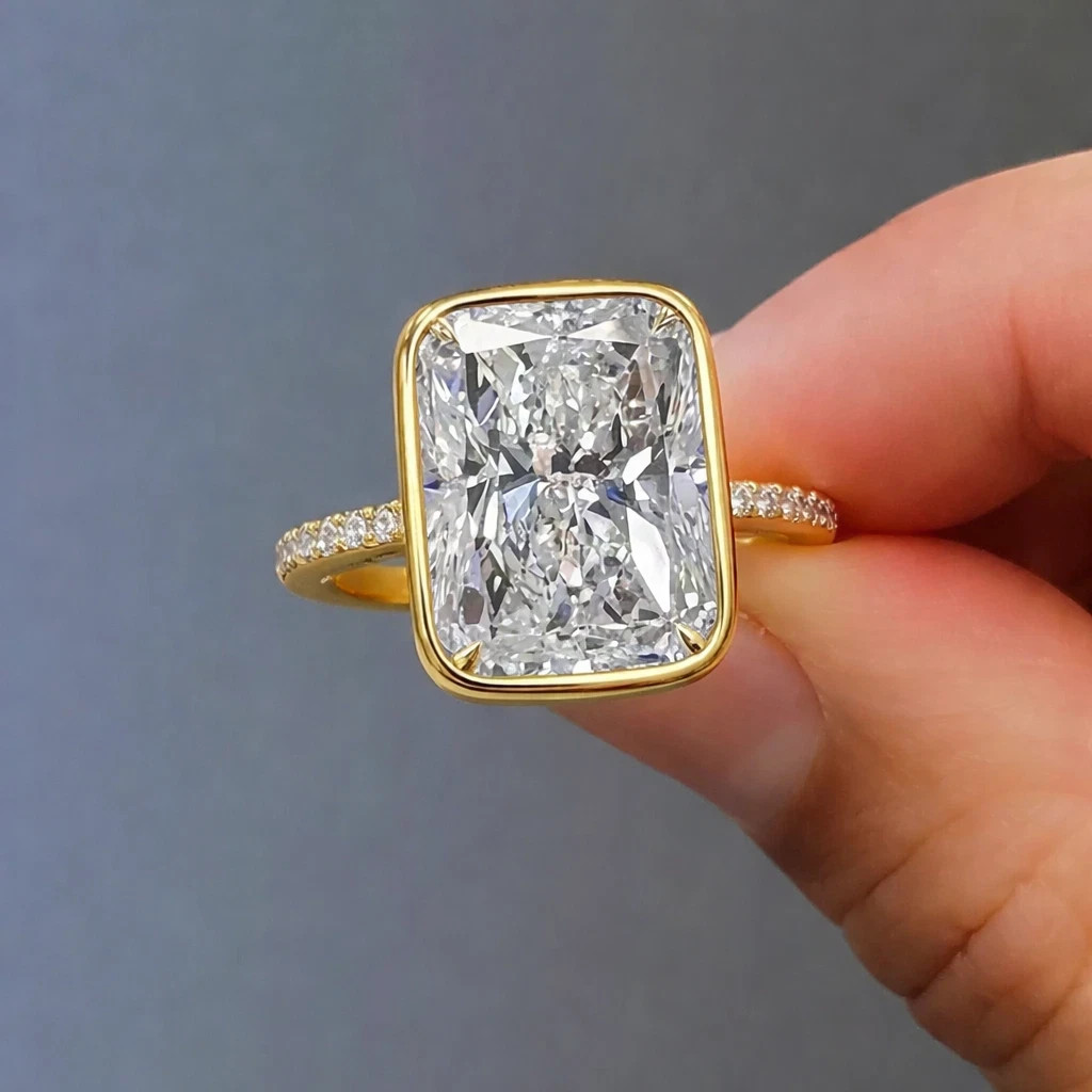 6.30Ct Radiant IGI EF-VS1 Lab Grown Diamond Women Wedding Ring 14k Yellow Gold