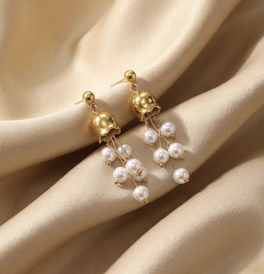 Anthropologie Pearl Earrings Lily Valley Flower Tulip Jellyfish Gold Of The VTG