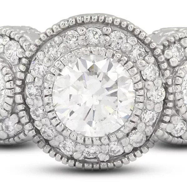 3-Stone Engagement Ring 14K Gold Vintage 2.14 CT Round Lab-Grown Diamond F VS1