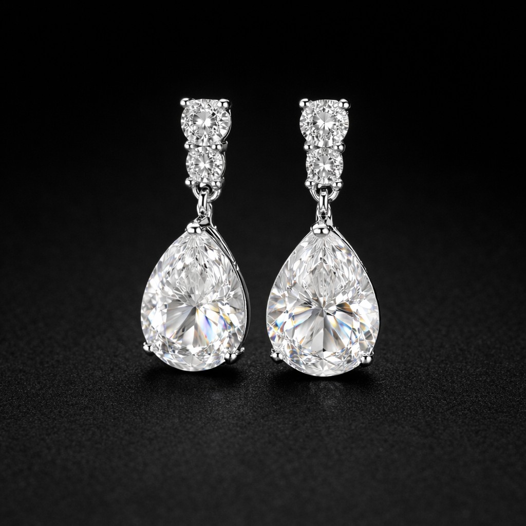 Sparkling Crystal Drop Earrings Teardrop Silver Tone Wedding Birthday Gift