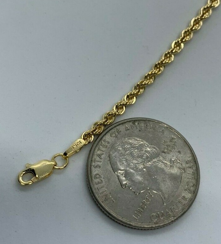 10K Gold Rope Chain Necklace Lazer Cut Men’s Women’s 2.2mm – 4mm 16″ to 30″