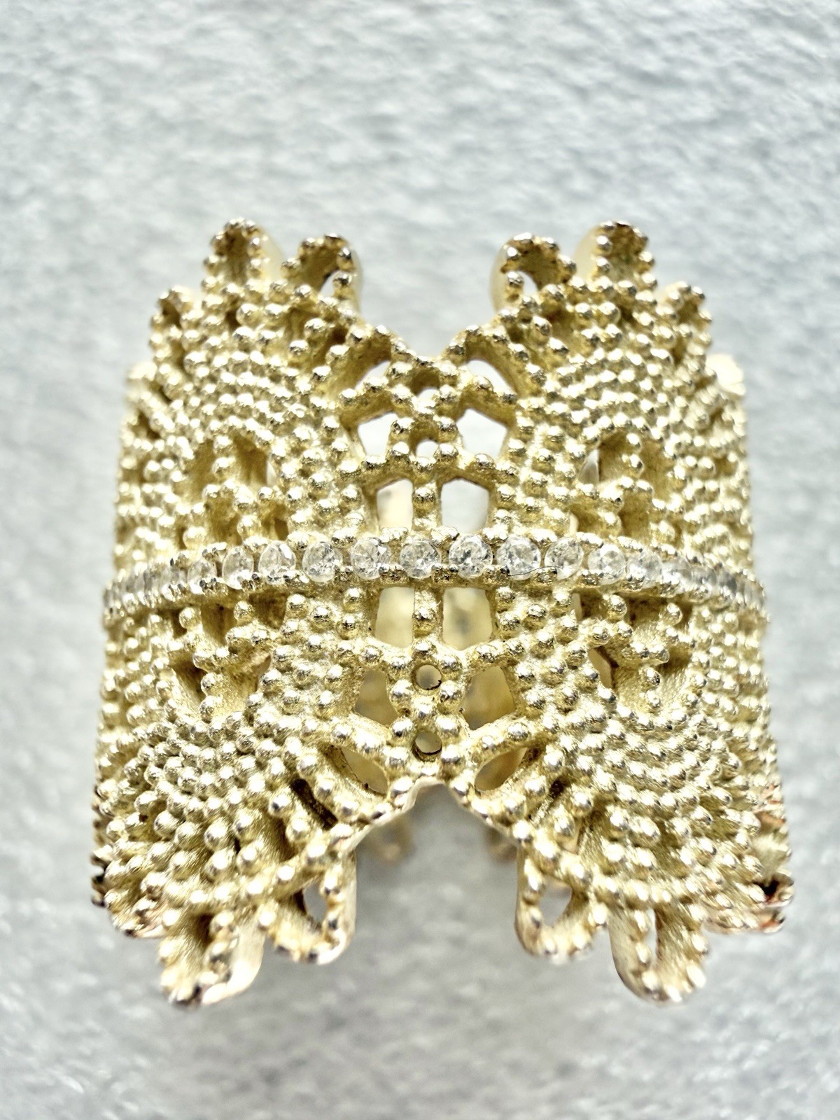 NADRI 925 Sterling Vermeil 19.7mm Wide Lace Sz7 Ring 8.86