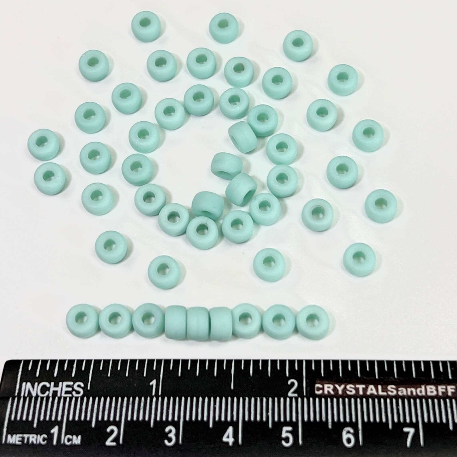 Czech Glass Druk Large Hole Beads 6mm, Green Turquoise Matt finish, 50pc J088