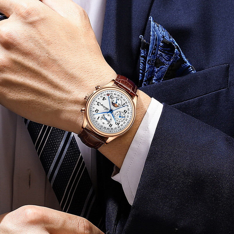 AILANG Moon Phase Calendar Multifunction Chronograph Automatic Mechanical Watch