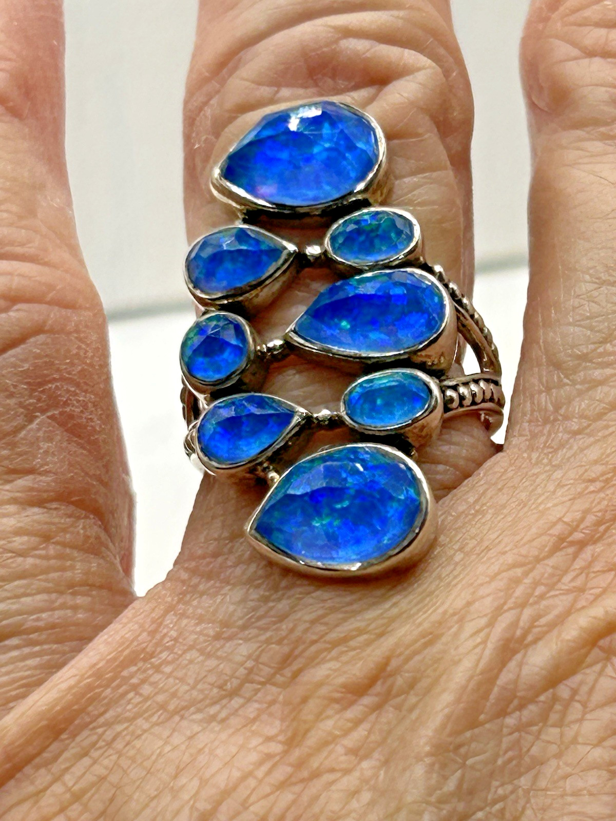 SAJEN Australian Blue Doublet Opal 8 Stone Ring Size 8