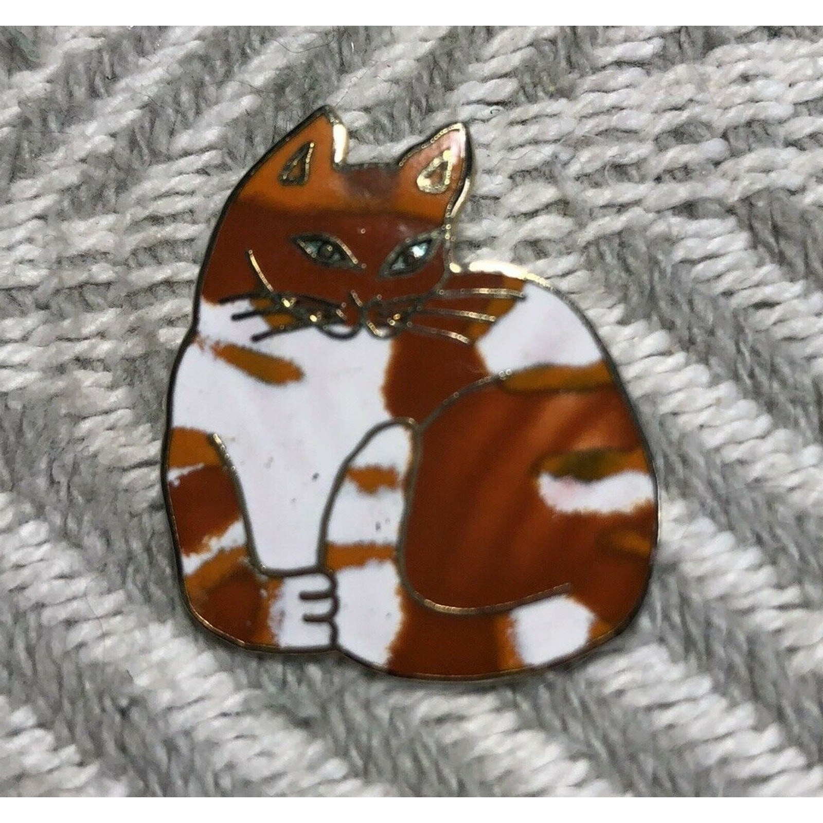 Cat Lapel Pin Enamel Ginger Orange and White Striped 250 Cat Logo Great Vintage