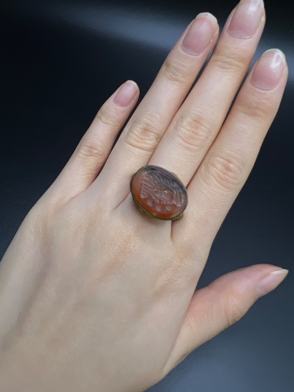 Vintage Carnelian Intaglio Ring Size 8 Roman Warrior Portrait Ring Handmade