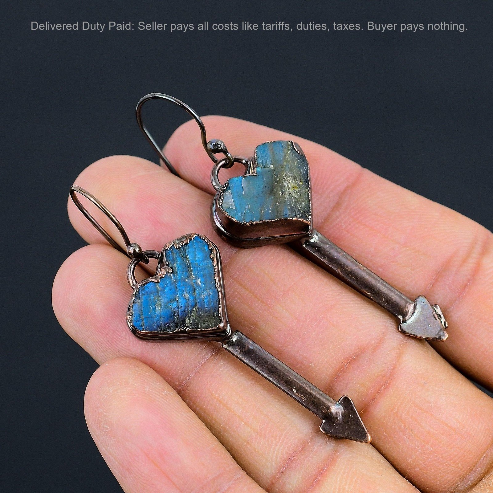 Copper Natural Labradorite Rough Dangle Electroformed Artisan Earrings Jewelry