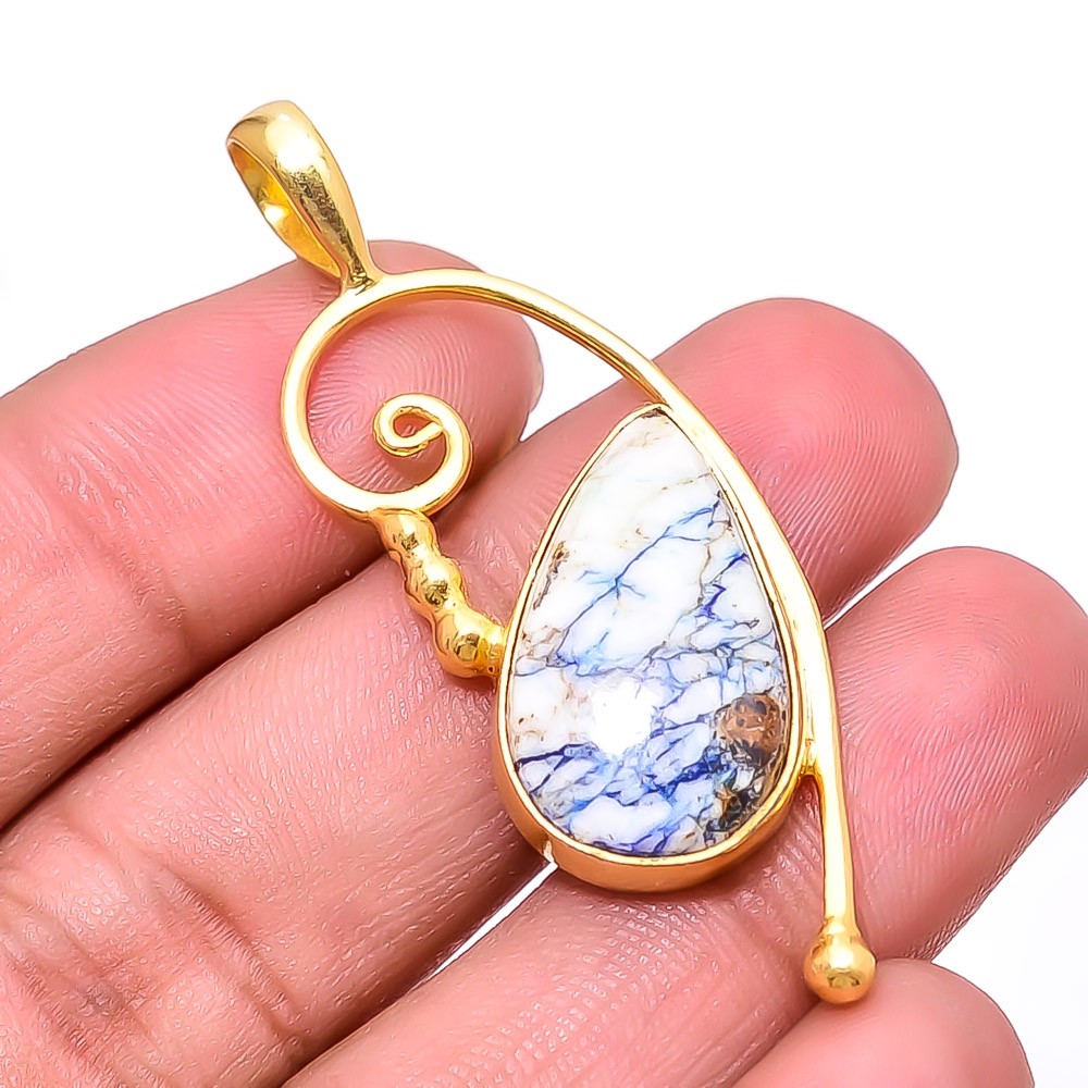 Azurite Turquoise – Utah Gold Plated 925 Sterling Silver Pendant 2.03″ P23
