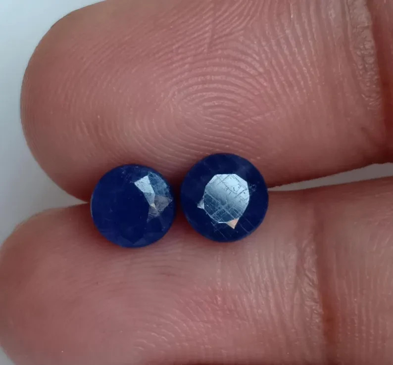 Round Sapphire Royal Blue Loose Gemstone Genuine Natural Corundum Pair 2.55 Ct