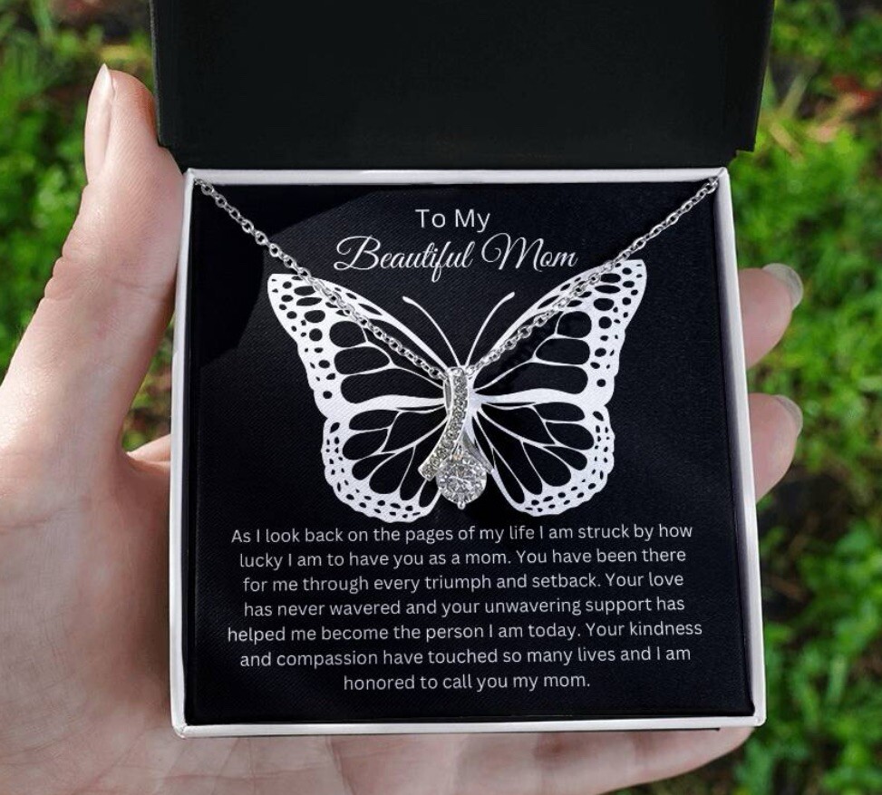 TO MY BEAUTIFUL MOM NECKLACE SOFT BOX GIFT HOLIDAY BIRTHDAY MOTHER’S DAY GIFT