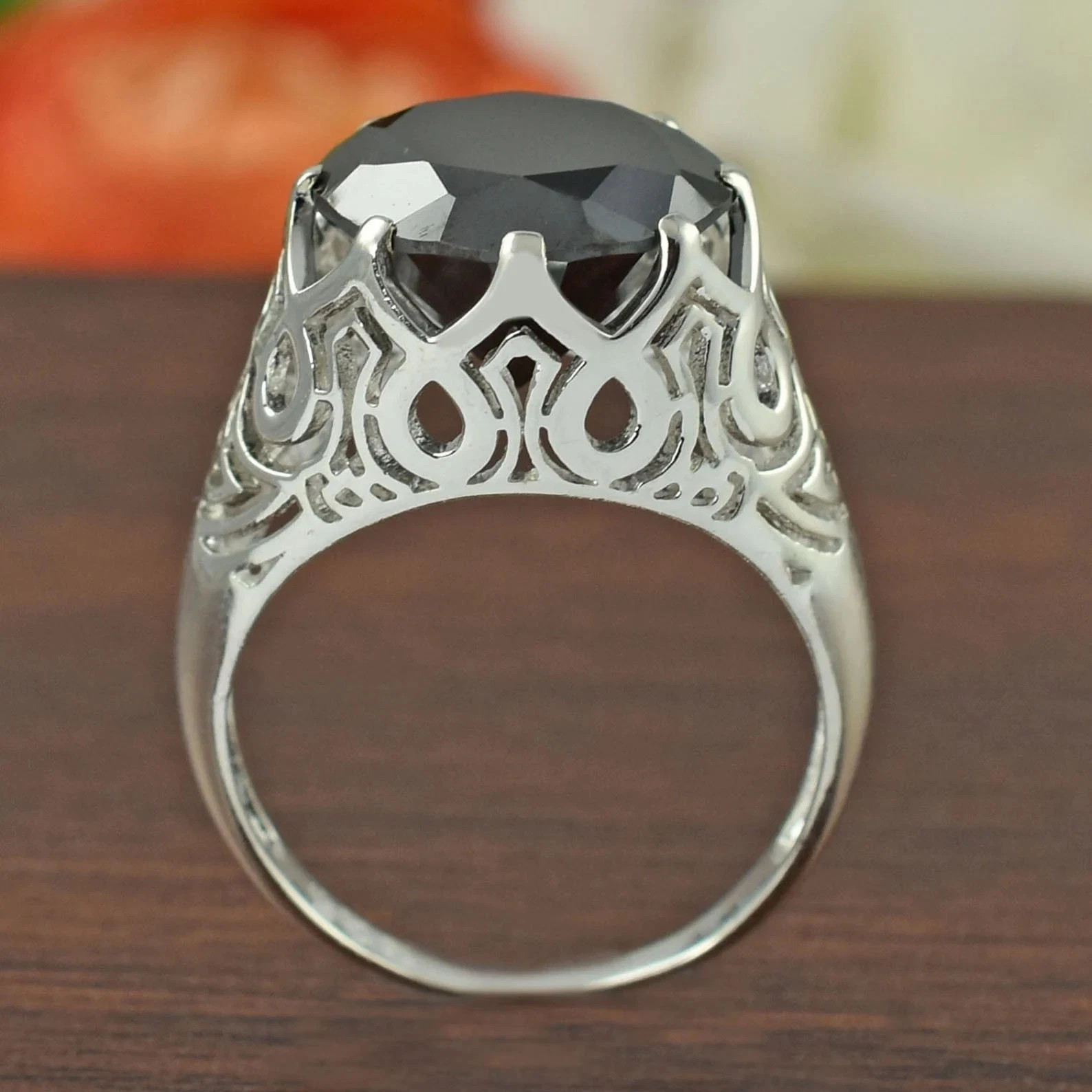 Certified Round Cut 13.10 Ct Black Diamond Ring-925 Sterling Silver Beautiful