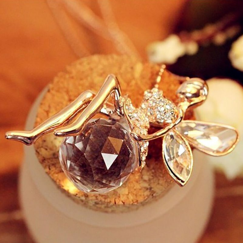 Fashion Women Crystal Fairy Angel Wing Pendant Long Chain Sweater Necklace Gift