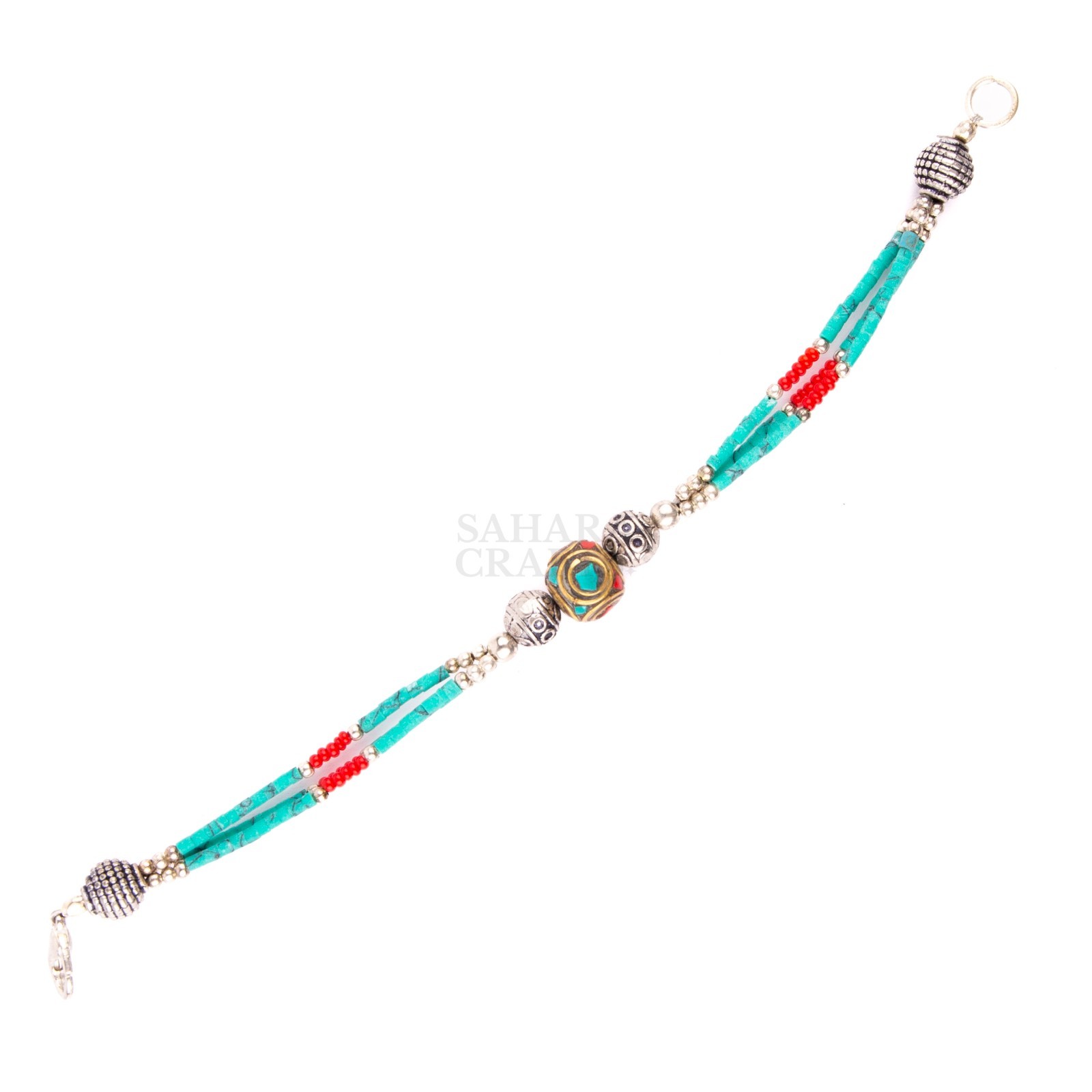Tibetan Bracelet, Turquoise Red Beads, Traditional Tibetan Bead Jewelry