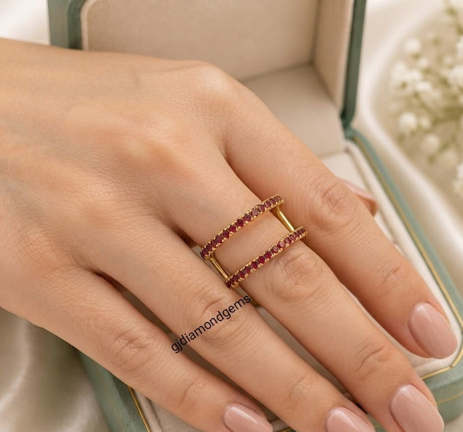 2ct Simulated Ruby Double Band Smart Ring 925 Silver Women Enhancer Oura Ring