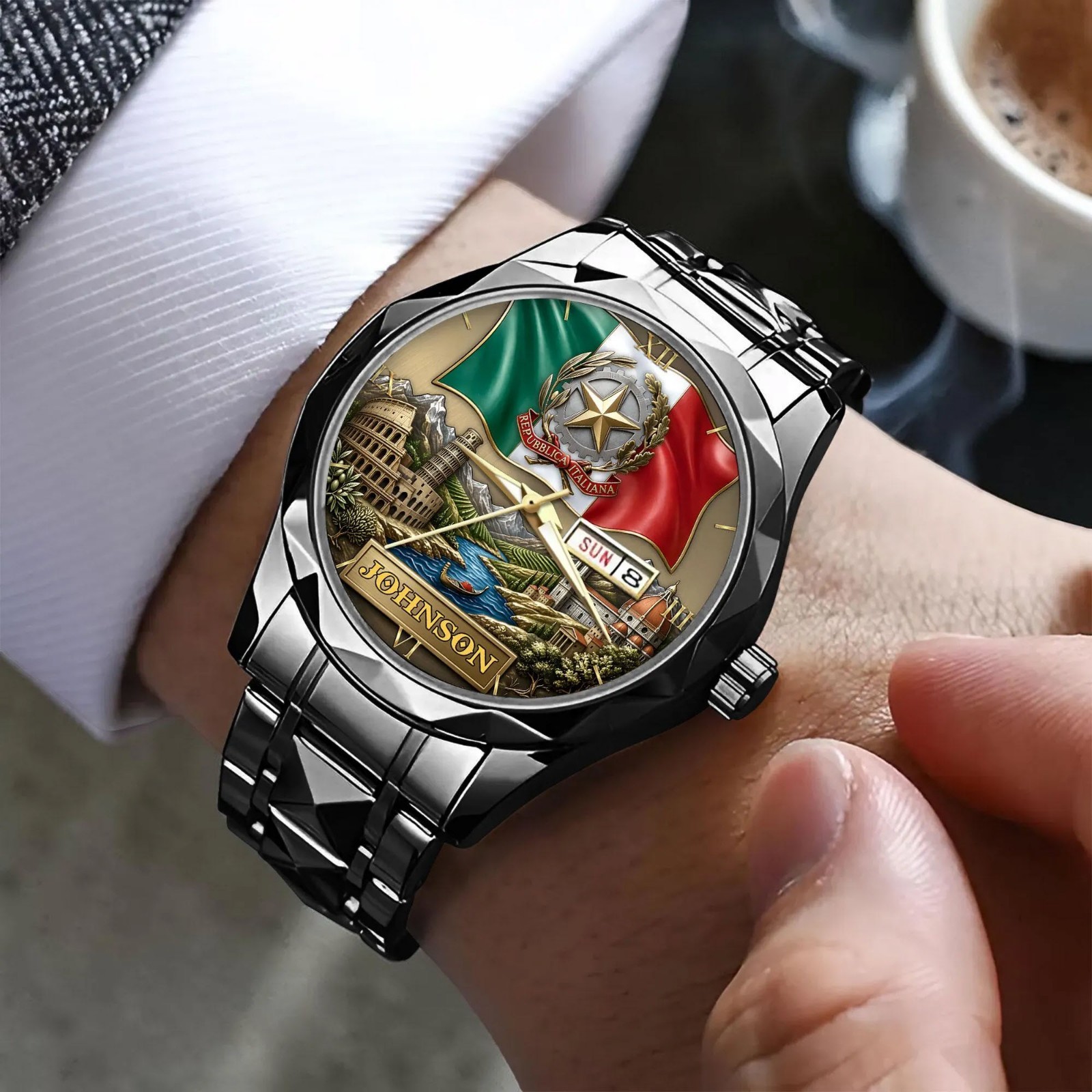 Custom Italy Flag Wrist Watch Personalized Rome Colosseum Landmark Gift for Men