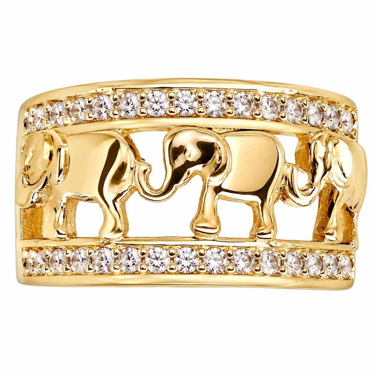 Italian 1/200 Sz 7 14k Yellow Gold Oro Elephant CZ Ring Band Ring Anillo