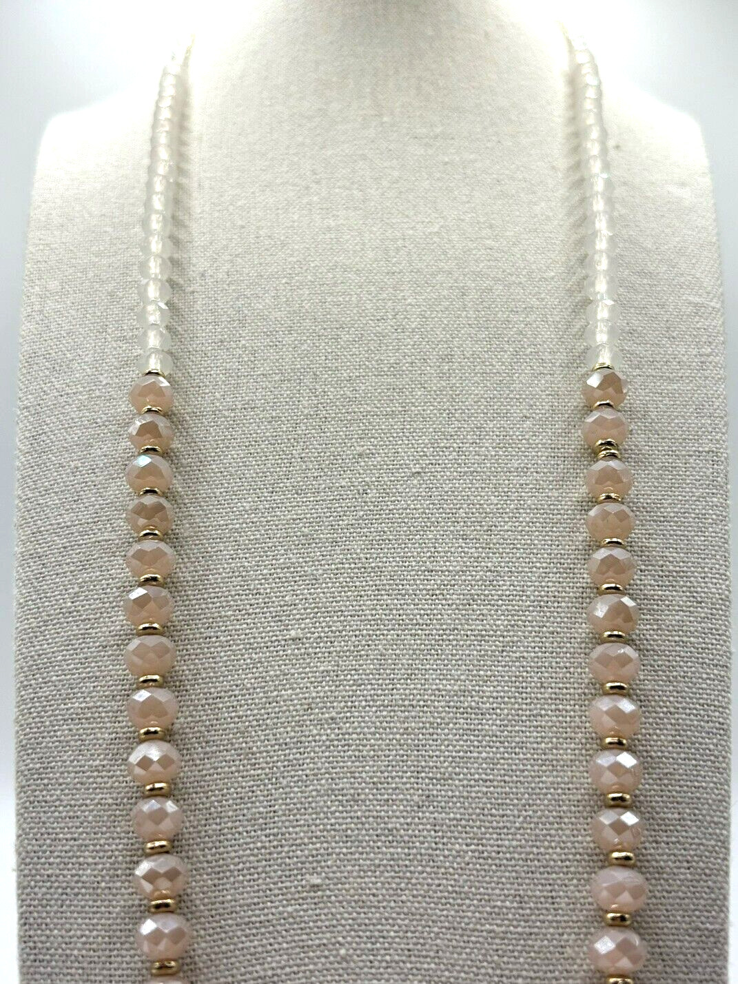 Banana Republic Champagne Cream White And Gold Graduated Bead Necklace 30 Inch