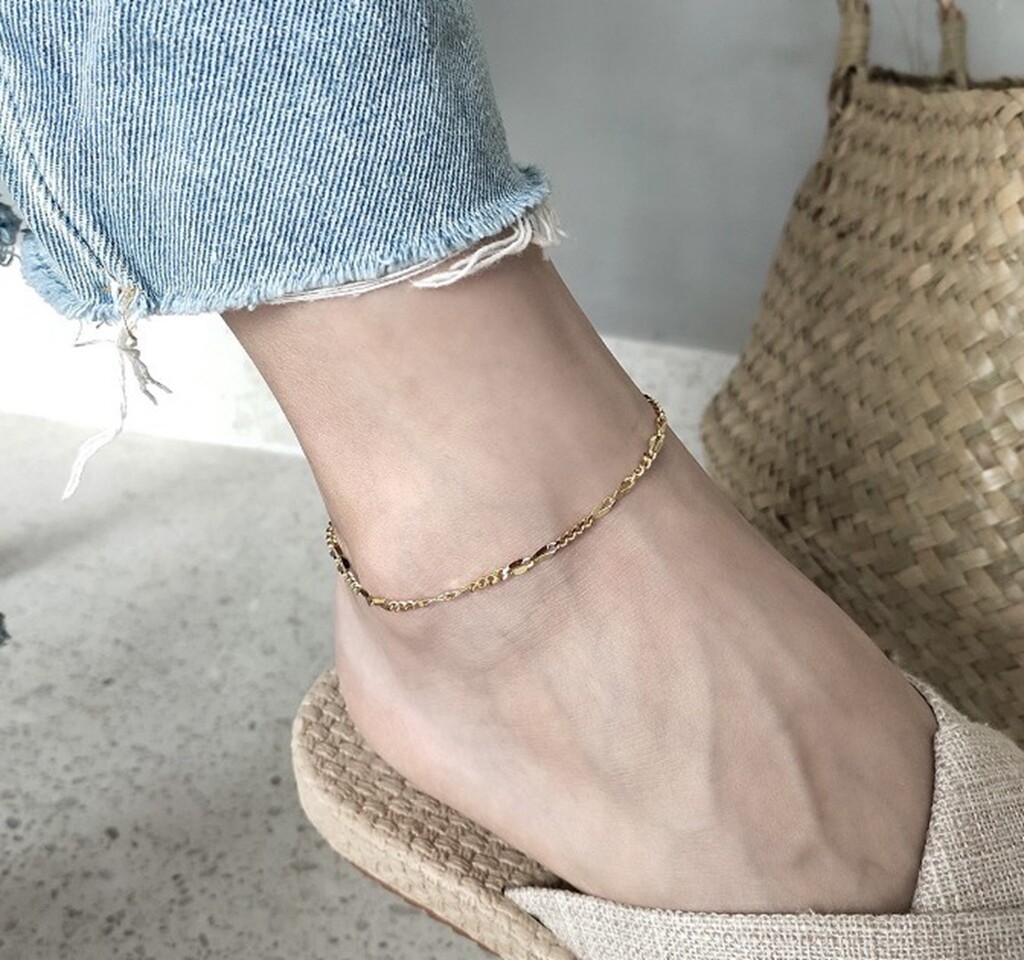 Women / Girl 925 Sterling Silver Gold Figaro Link Chain Anklet Bracelet 8-9.5″
