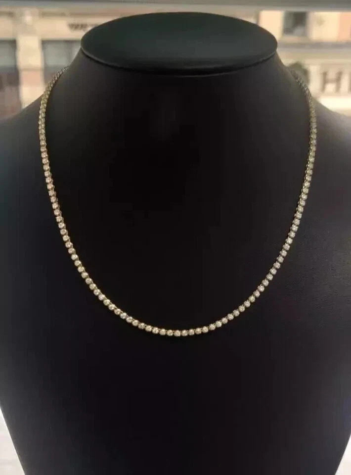 15Ct D/VS Lab Grown Round Diamond Tennis Necklace In Yellow Gold Plated 18″ Inch